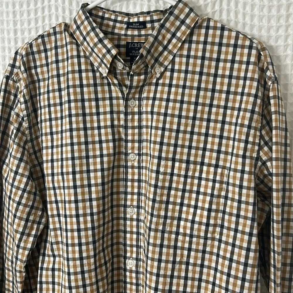J.Crew Mens Shirt XL Slim Untucked Flex Washed Gingham Long Sleeve Button